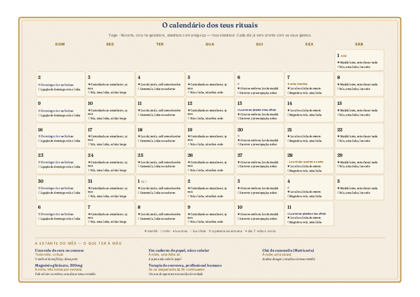 O Calendário de Rituais do Mapa do Céu, folha de geladeira (amostra)