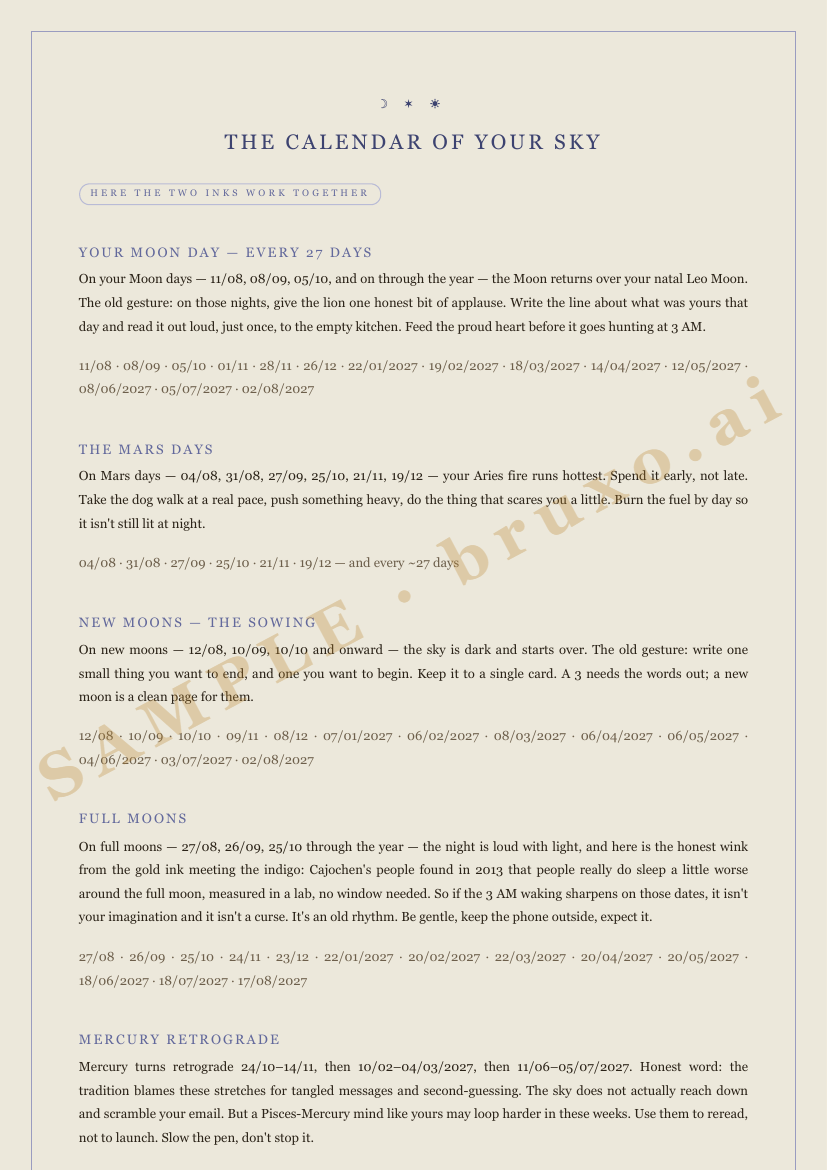 Page 6 of a Natal Map of the Body, veiled because it belongs to whoever ordered it (sample)